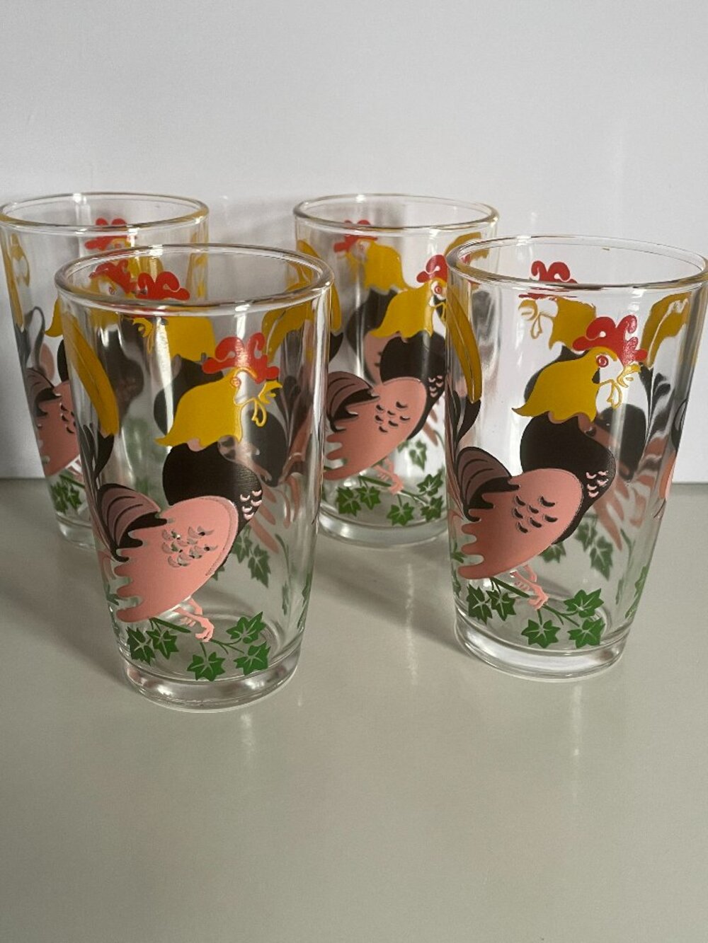 Vintage Hazel Atlas 50's Rooster Farmhouse Set of 4 Juice Glasses - MCM Retro